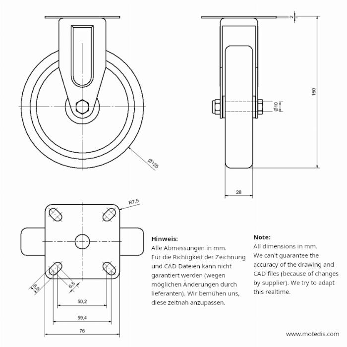 Fix gögős kerék fék nélkül 125 mm - ÚJ