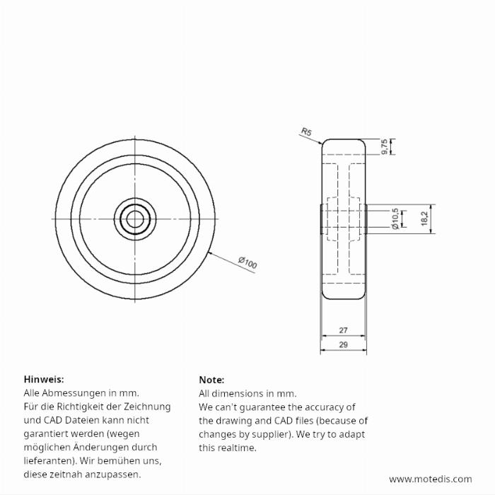 Szállítókerék PP 100 furat 10mm