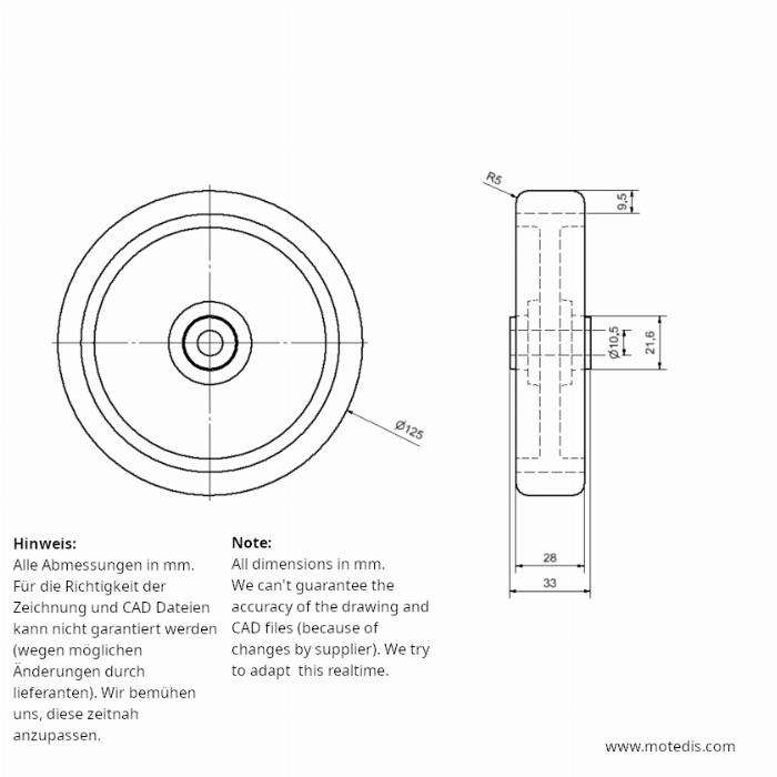 Szállítókerék PP 125 furat 10mm