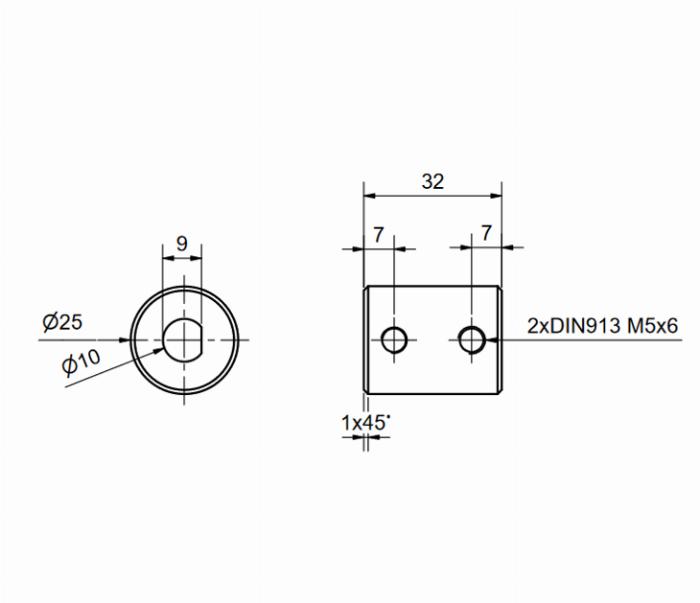 Askraag Aluminium voor vlakgefreesde assen ⌀10mm, D25L32