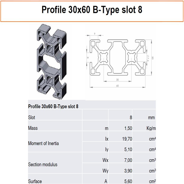 Perfil aluminio estructural 30x60 corte a medida | ADAJUSA | precio