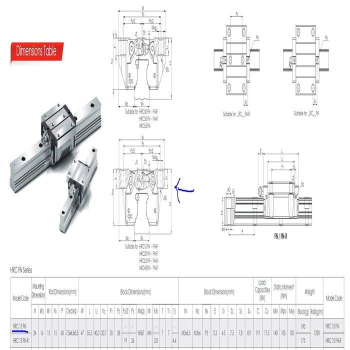 Guida AR/HR15-N, L = 1320 mm